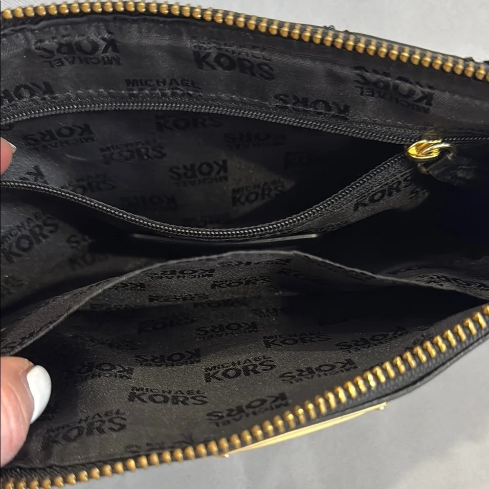 Michael Kors Black and Gold Quilted Leather Clutch